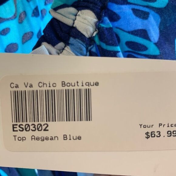 New Escapada Living Aegean Blue Fish Print Drawstring Neck Casual Beach Top [xs] - Picture 7 of 9